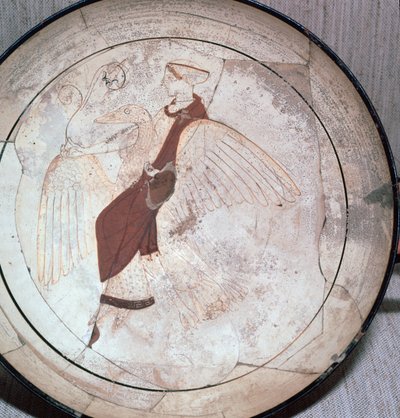 展示阿佛洛狄忒骑在鹅身上的Kylix细节，公元前5世纪。   作者 Pistoxenos 画家