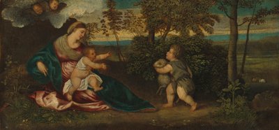 风景中的圣母子和圣婴约翰 作者 Polidoro da Lanciano