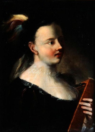 携带Kitara的女士（布面油画） 作者 波兰学校