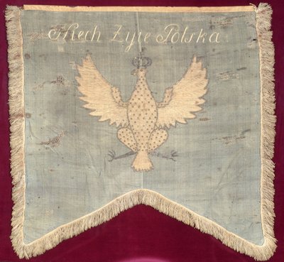 从Tadeusz Kosciuszko（1746-1817）1794年起义（羊毛）时起的三角旗 作者 波兰学校