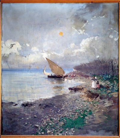 钓鱼归来 海滨 绘画 Pompeo Mariani (1857-1927) 1898 Dim 115x100 cm Genes, Galleria d