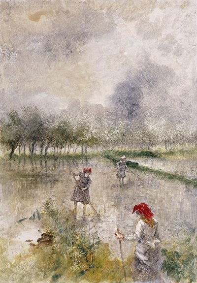 稻田里的女人（单版彩色印刷，蜡笔增色） 作者 蓬佩奥·马里亚尼