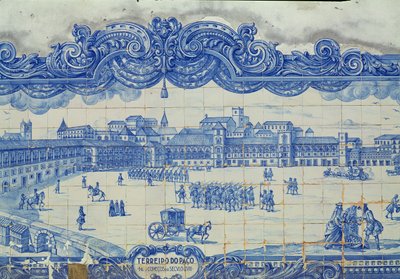描绘Praca do Comercio，里斯本（陶瓷）的Azulejos瓷砖 作者 葡萄牙语学校