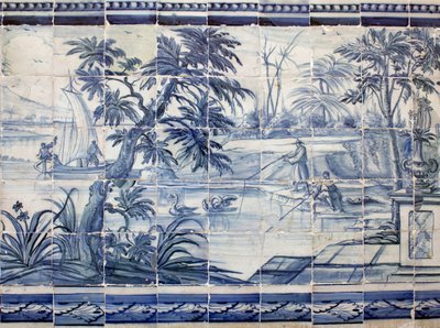 亚洲的湖泊渔民--Azulejos，彩绘辉石 作者 葡萄牙语学校