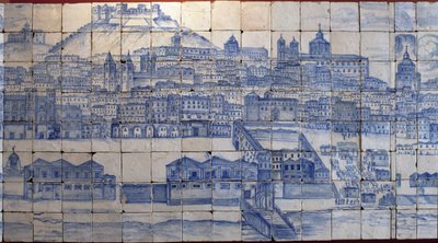 里斯本全景，1755年地震前--18世纪初的Azulejos，里斯本Tentugal伯爵旧宫的面板警告（1755年地震前的大里斯本全景，18世纪初的辉石，古宫殿 作者 葡萄牙语学校