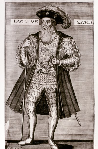 VASCO DA GAMA：Luis Camoes 1572 年创作的《OS LUSIADAS》中的插图。 作者 葡萄牙语学校
