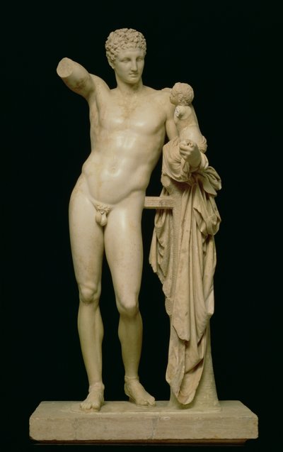 爱马仕和婴儿狄俄尼索斯雕像，公元前330年（帕里安大理石） 作者 Praxiteles