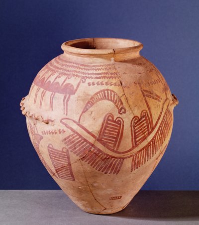花瓶描绘驳船上的两个神社，公元前300年（陶器） 作者 Predynastic Period Egyptian
