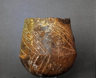 史前史：来自拉齐奥 Sasso di Furbara 的 Caolino 墓地的陶土花瓶。 石器时代。 新石器时代。 罗马，路易吉·皮戈里尼国家史前民族博物馆 作者 Prehistoric Prehistoric