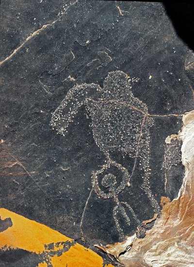 Prehistory, rock art: a grave rock of a human figure. Stone Age 5000-2000 BC. Taghit, Haut plateau du Hoggar (Ahaggar), Algeria 作者 史前史前