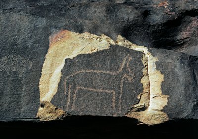 史前史，岩石艺术：羚羊代表的坟墓岩石。 石器时代 5000-2000 BC。 Taghit, 上高原 du Hoggar (Ahaggar), 阿尔及利亚 作者 史前史前
