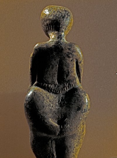 史前史：来自科斯坚基（沃罗涅日州）遗址的 Gravettian 妇女雕像。 30000-25000 BC 旧石器时代晚期，石器时代。 圣彼得堡，彼得大帝人类学和民族志博物馆，俄罗斯 作者 史前史前