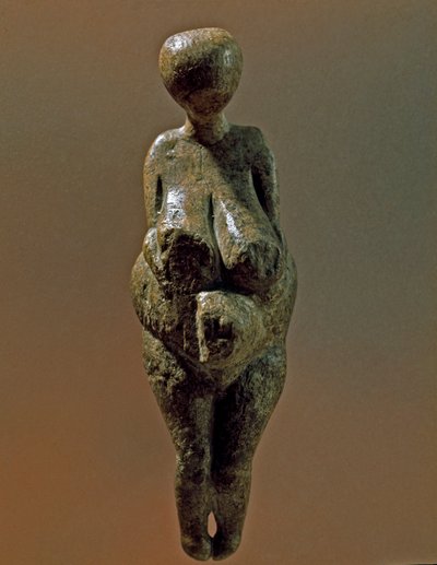 史前史：来自科斯坚基（沃罗涅日州）遗址的格拉维特妇女雕像。 30000-25000 BC 旧石器时代晚期，石器时代。 圣彼得堡，彼得大帝人类学和民族志博物馆，俄罗斯 作者 史前史前