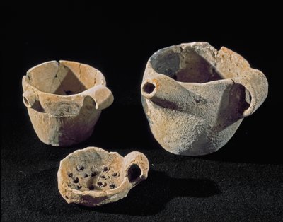 史前：各种餐具配件。 铁器时代。 来自翁布里亚。 佩鲁贾，翁布里亚国家考古博物馆 作者 史前史前