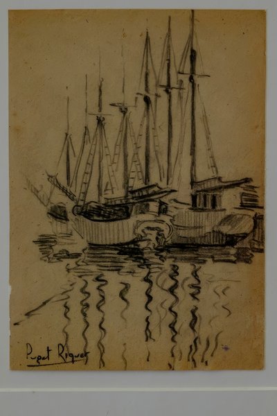 帆船，Narcís Puget Riquer，木炭画，Puget博物馆，Can LLaudis的贵族住宅，Dalt Vila，Ibiza，巴利阿里群岛，西班牙 作者 普吉特里克