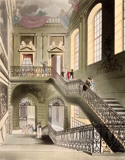 大英博物馆的大厅和楼梯，来自R. Ackermann 1808出版的“伦敦的微观世界” 作者 普金和罗兰森