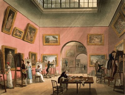 学生在英国机构Pall Mall学习绘画和复制图片，来自Ackermann的“伦敦微观世界”，1808年（使用wc蚀刻） 作者 Pugin and Rowlandson