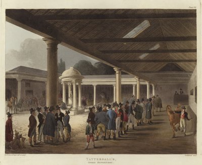 Tattersall的马存放库 作者 Pugin and Rowlandson