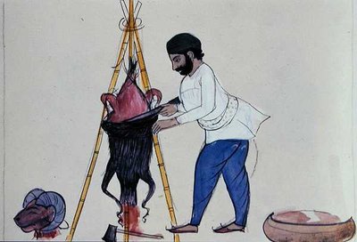 屠夫，约1890年（纸上水彩）。 作者 旁遮普学校