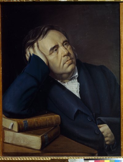 寓言家 I.A. Krylov（1769-1844）的肖像。 彼得·阿列克谢耶维奇·奥列宁 (Pyotr Alexeevich Olenin, 1828-1855) 的作品，纸上粉彩 作者 彼得·阿列克谢耶维奇·奥列宁