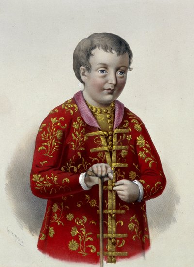 俄罗斯沙皇西蒙·阿列克谢耶维奇大公（1665-1669）。 彼得·费奥多罗维奇·博雷尔（Pyotr Fyodorovich Borel，1829-1898 年）的作品，石版画，约 1860 年。俄罗斯艺术 19 世纪，新古典主义。 俄罗斯国家图书馆，莫斯科。 作者 彼得·费奥多罗维奇·波雷尔（Pyotr Fyodorovich Borel）