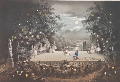 1851年，彼得·霍夫公园（CaféPugni）在粉红色亭子中的芭蕾舞剧《奈亚德与渔夫》。 作者 彼得·费奥多罗维奇·波雷尔（Pyotr Fyodorovich Borel）