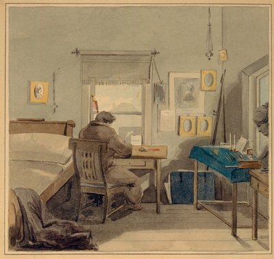 工作中。在帕维尔·纳什霍金故居（Pavel Nashchokin House），1824年 作者 彼得·费奥多罗维奇·索科洛夫