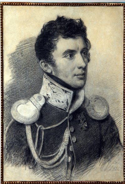 十二月党人尼基塔-穆拉维约夫（1797-1843 年）的肖像。Pyotr (Piotr) Fyodorovich Sokolov（皮埃尔-索科洛夫）（1791-1848 年）的作品，纸板上的铅笔和粉彩，1822 年。俄罗斯艺术，19 世纪，浪漫主义。A.P 作者 彼得·费奥多罗维奇·索科洛夫