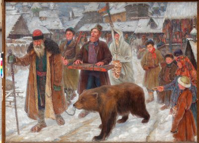 "俄罗斯的旅行艺术家、观熊者 Pyotr Ivanovich Subbotin（Permyak）（1886-1923 年）的绘画作品 "skomorokhs 之歌 作者 彼得·伊万诺维奇·苏博廷