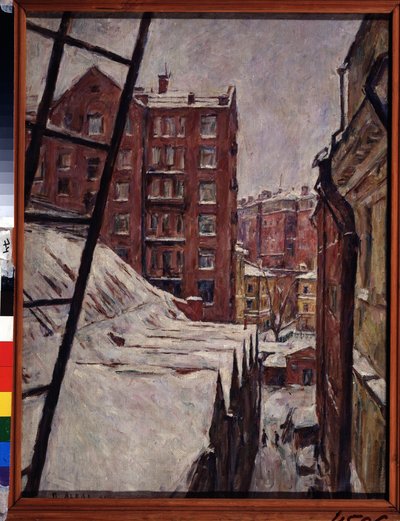 莫斯科米亚斯尼茨卡亚街 21 号（Myasnitskaya street, 21）。 雪下的城市景观。 彼得·伊万诺维奇·利沃夫（Pyotr Ivanovich Lvov，1882-1944）绘画，布面油画 作者 彼得·伊万诺维奇·利沃夫