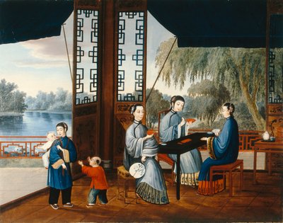 女士玩牌，约 1800 年（布面油画） 作者 清代中文学校