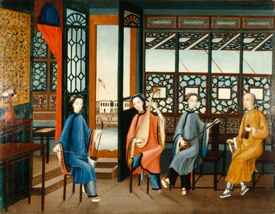 带美国国旗的音乐四重奏，约 1800 年（布面油画） 作者 清代中文学校