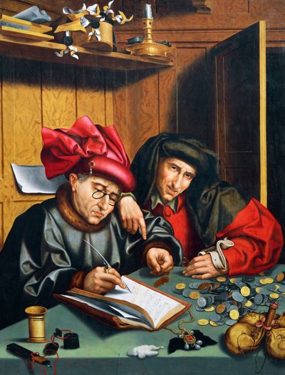 放债人，约 1515 年，作者：荷兰 Quinten Metsys (1466-1530) 作者 昆汀·马西斯或 Matsys