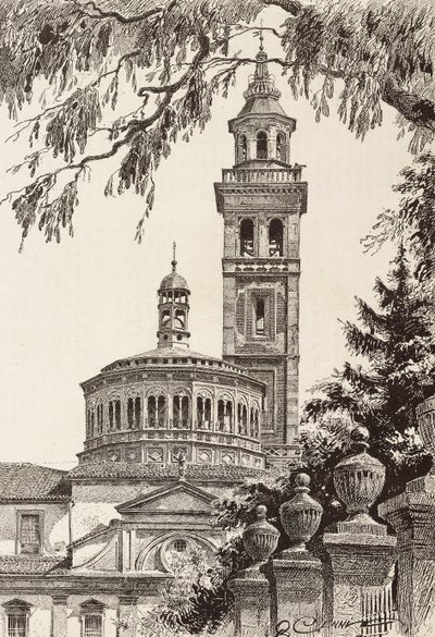 Beata Vergine dei Miracoli Sanctuary, Saronno, Italy, engraving from a drawing by Quinto Cenni, from L