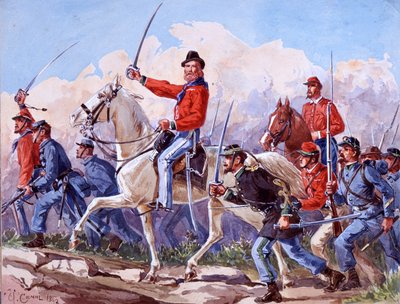 Risorgimento：朱塞佩·加里波第（1807-1882）的军队向罗马进军。 Quinto Cenni 1892 年的水彩画 作者 昆图森尼