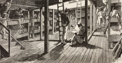 宿舍楼下的士兵，Principe Amedeo 号船，意大利红海远征队，由 Quinto Cenni 的绘画雕刻和 M Dal Don 的素描，来自 L