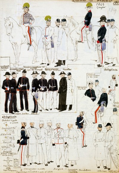 1849年摩德纳公国的制服，板块来自Cenni Codex收集的水彩军事草图 作者 昆图森尼