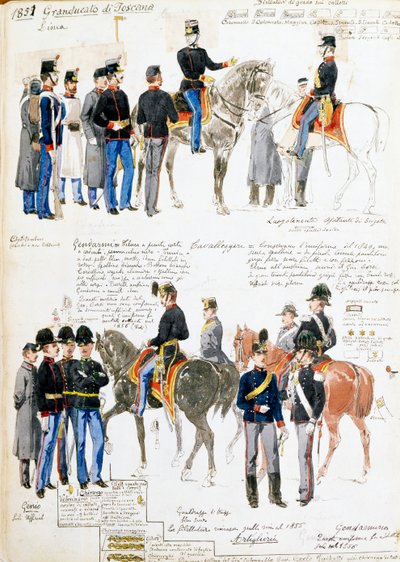 1851年托斯卡纳大公国的制服，图版取自昆托-肯尼的军事素描集《肯尼手抄本》（1845-1917）。 作者 昆图森尼