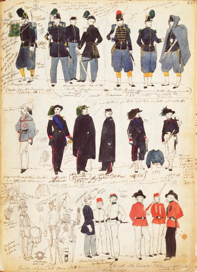 1847年至1870年期间普遍使用的各种意大利制服，由Quinto Cenni制作，彩色图版 作者 昆图森尼