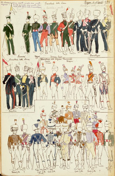 1814年那不勒斯王国的各种军服。Cenni Quinto的彩版 作者 昆图森尼