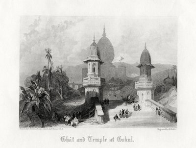高德（Ghat）和寺在印度Gokul，c1838。 作者 瓦利斯