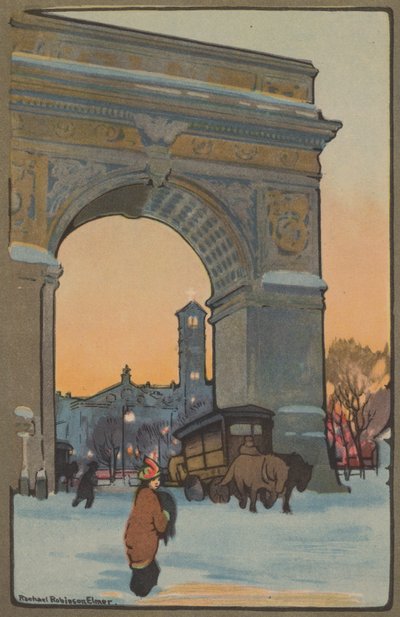 冬日黄昏的华盛顿拱门，1914年。 作者 雷切尔·罗宾逊·埃尔默