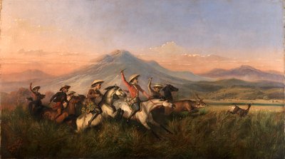 六个骑手追赶鹿，1860年。 作者 Raden Saleh