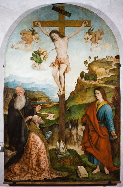 耶稣受难，约 1528 年（画板上的蛋彩画） 作者 拉斐尔·德 (fl.1514 1573) Pancalino