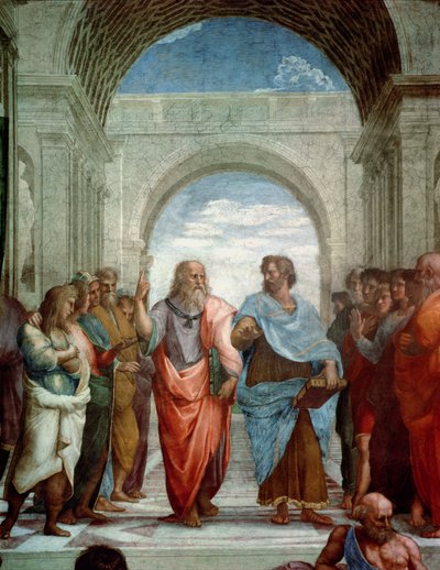 亚里士多德和柏拉图：来自Stanza della Segnatura的雅典学院的细节，1510-11壁画细节472 作者 拉斐尔（Raffaello Sanzio Raphael）