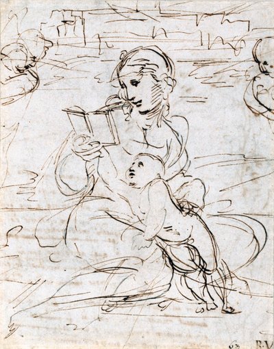 在两个天使头之间读一读《麦当娜和孩子的风景》，1509年 作者 拉斐尔（Raffaello Sanzio Raphael）