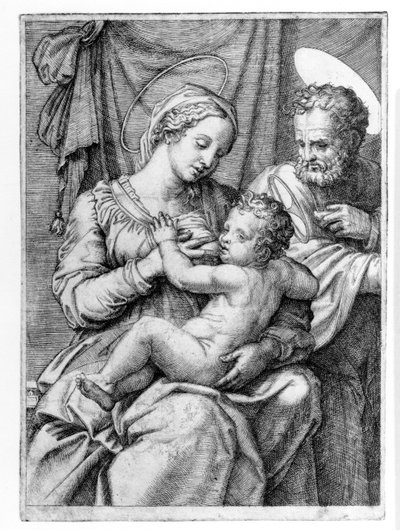 神圣家族，由Marcantonio Raimondi雕刻，1515年 作者 拉斐尔（Raffaello Sanzio Raphael）