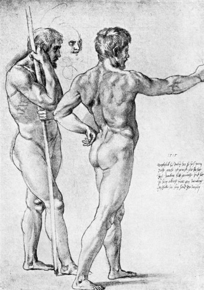两次男性裸体研究，1515年，1912年。 作者 Raffaello Sanzio Raphael