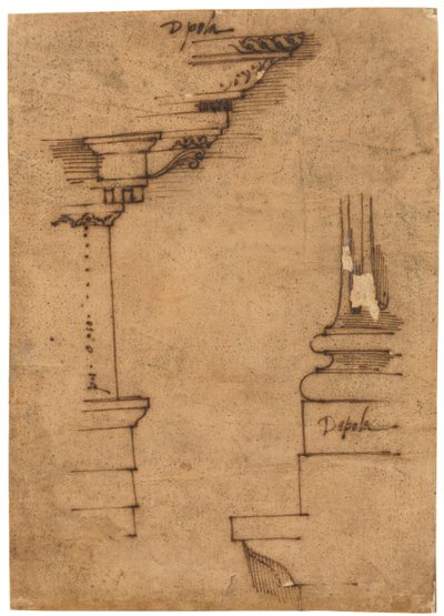 内饰和底座的设计（钢笔和棕色墨水，油性描图纸） 作者 拉斐尔（Raffaello da Montelupo）