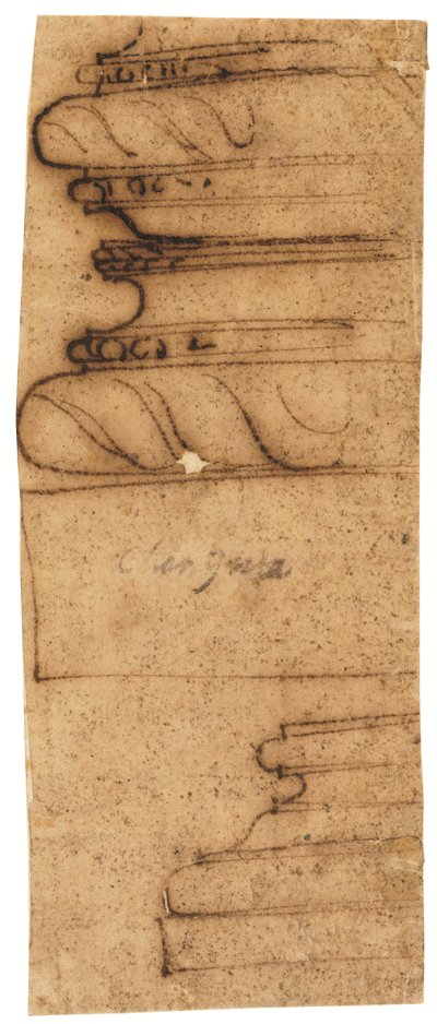 两个建筑碎片（钢笔和棕色墨水，涂油描图纸） 作者 拉斐尔（Raffaello da Montelupo）